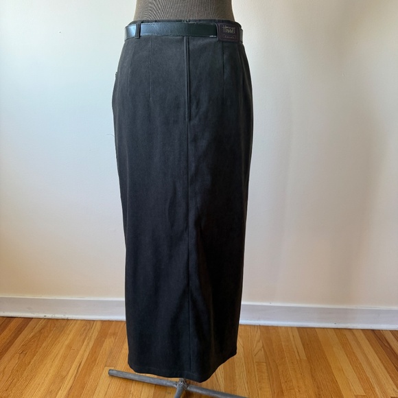 Vintage 90s Sleek high-waist midi pencil skirt in dark khaki 🖤 - Picture 2 of 11